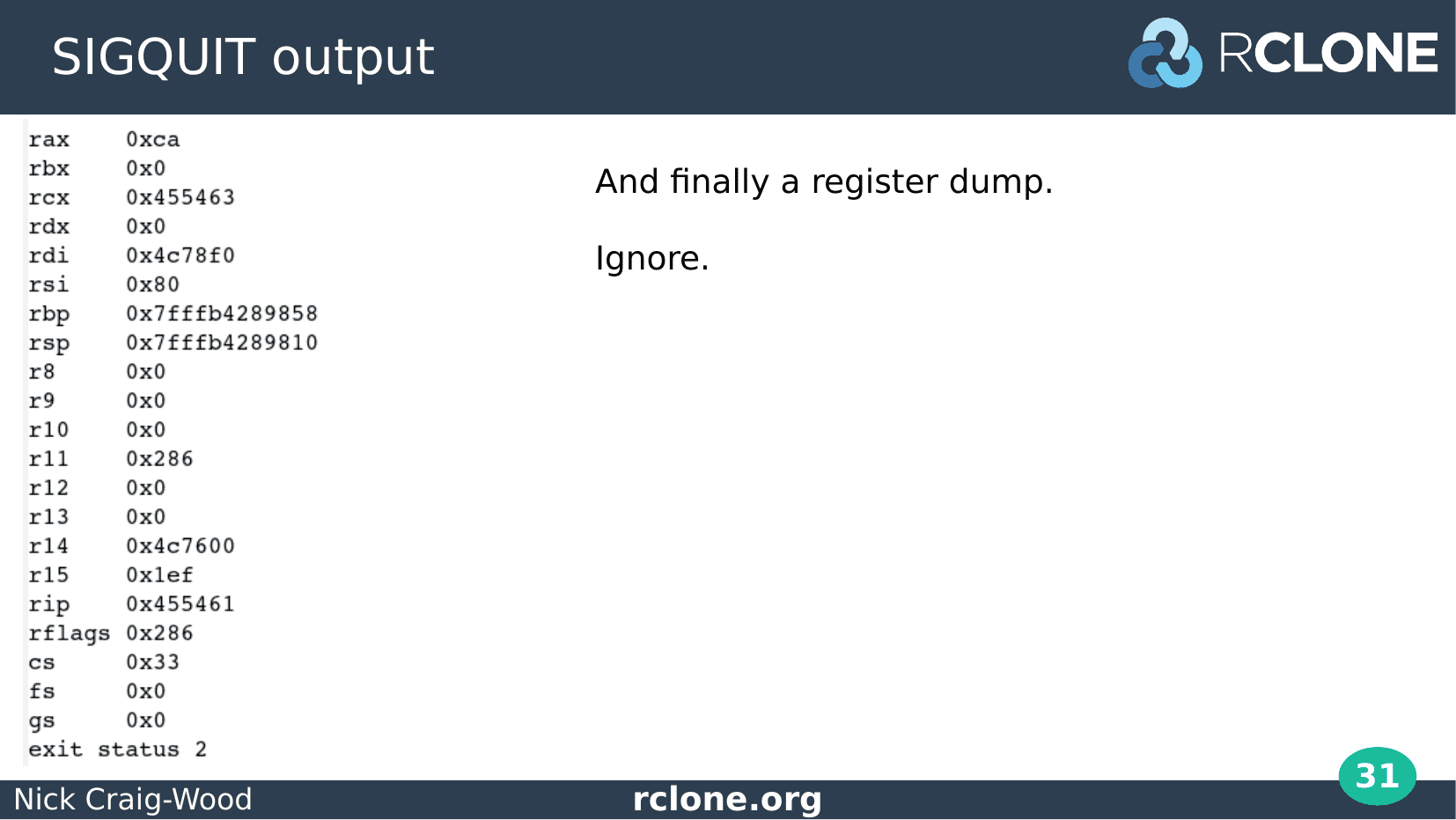 Slide: Register dump