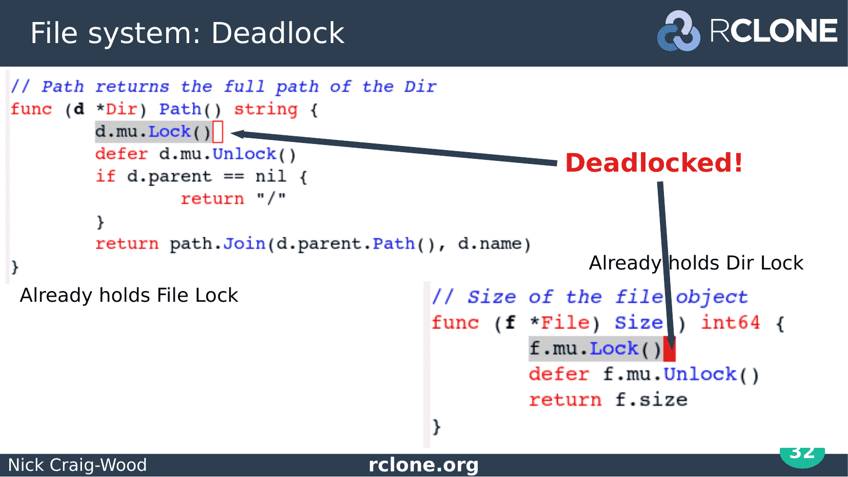 Slide: Annotated deadlock backtrace