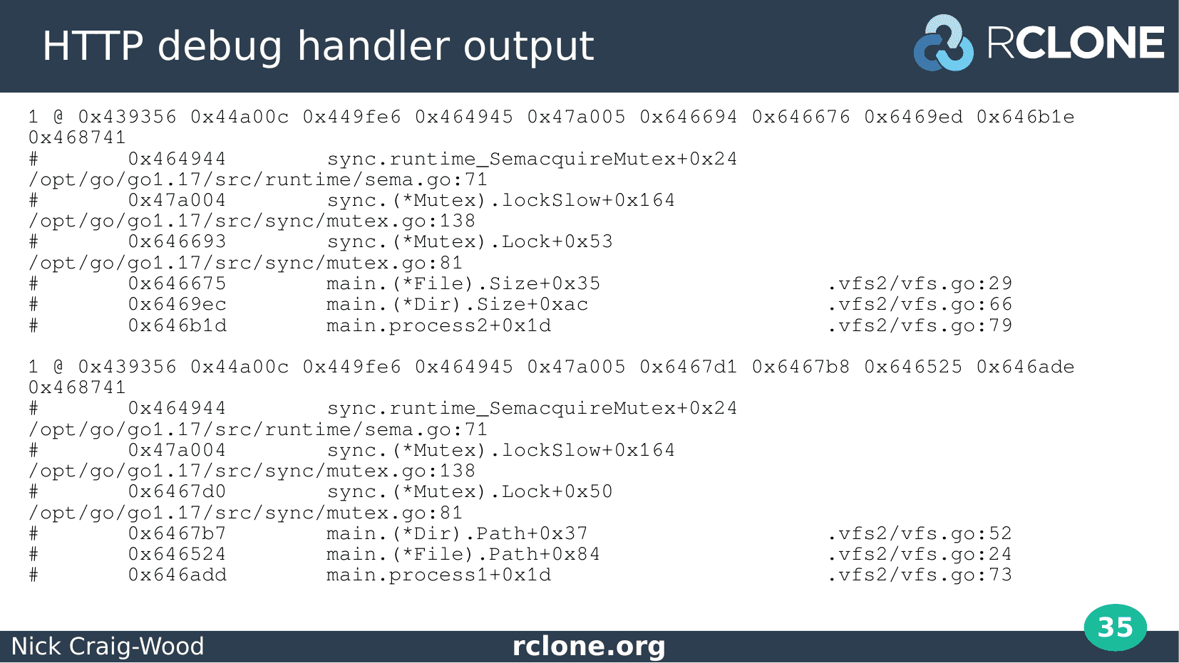 Slide: HTTP debug handler output