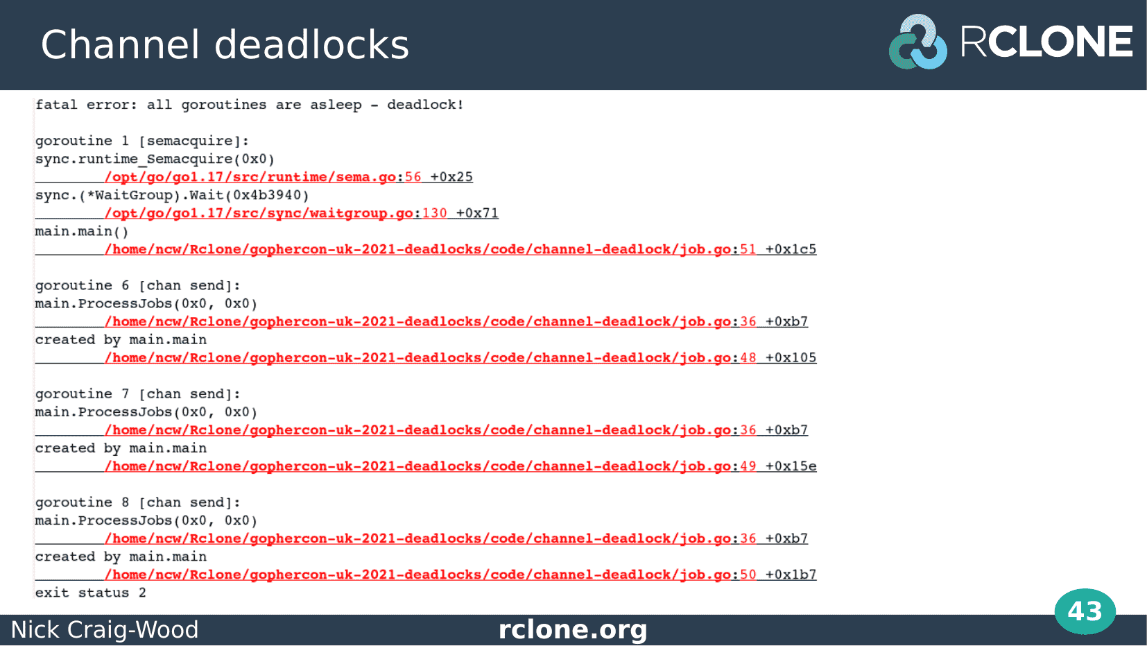 Slide: Channel deadlock output