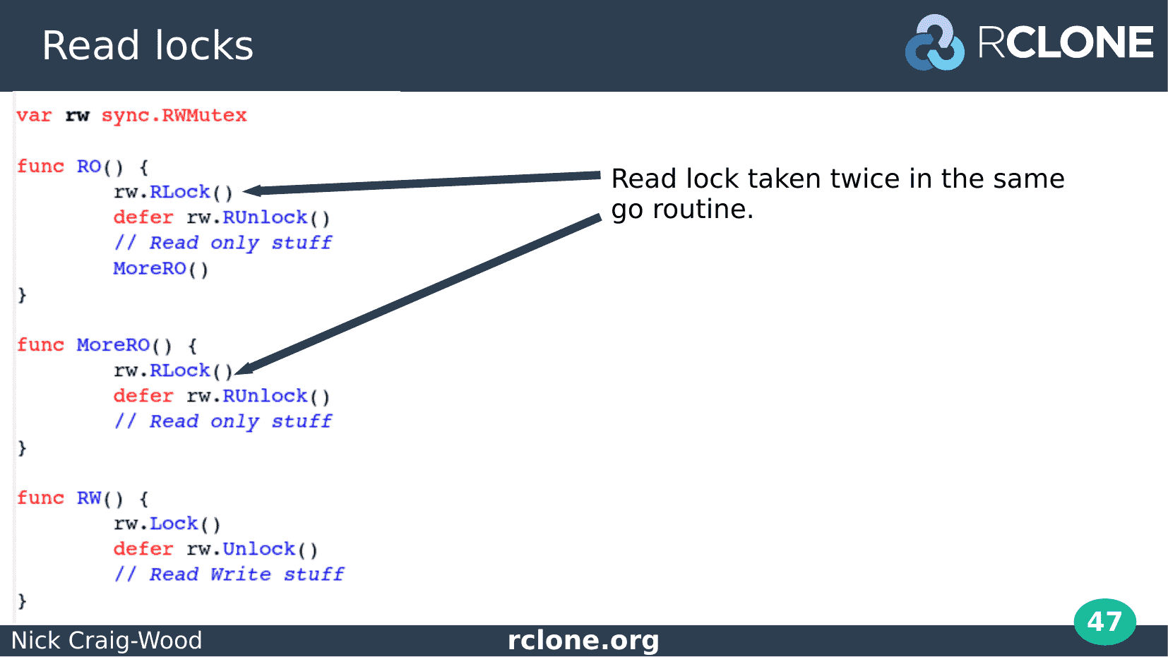 Slide: RWMutex deadlock example